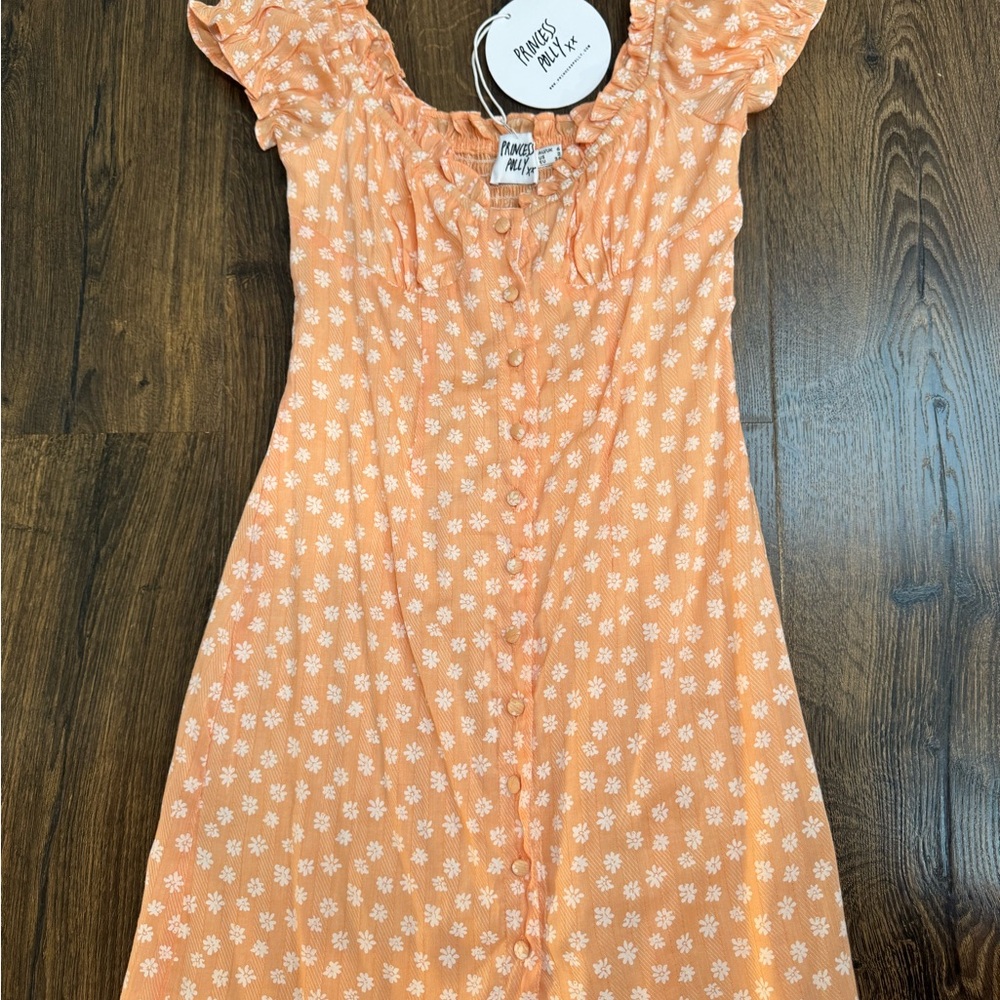 Princess Polly Peach Floral Button-Front Dress